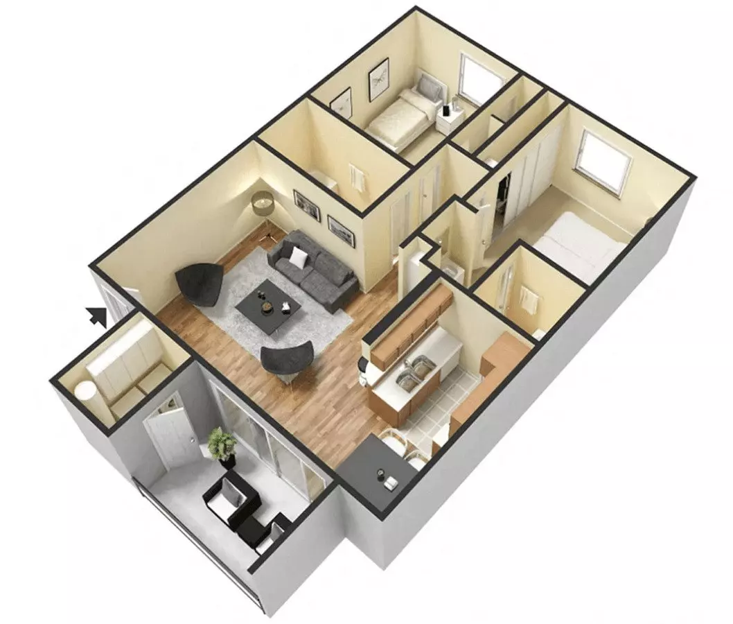 2 Beds • 2 Bath 2027 floor plan