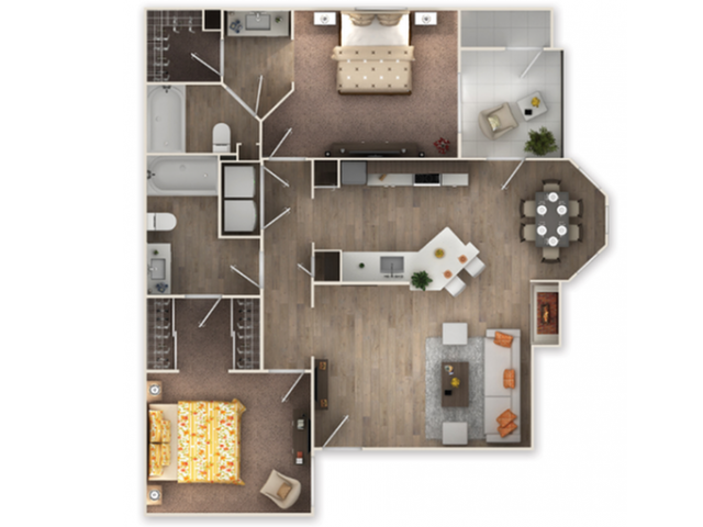 2 Beds • 2 Bath 0137 floor plan