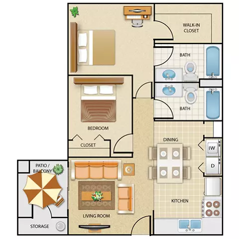 2 Beds • 2 Bath 306 floor plan