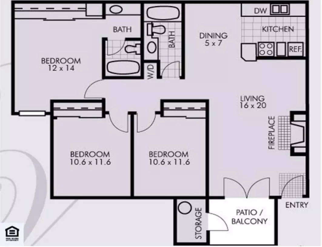 3 Beds • 2 Bath Portofino floor plan