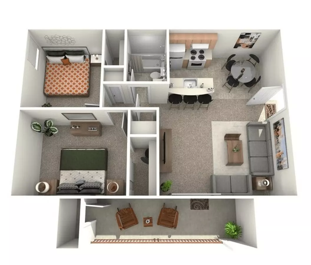2BR/1BA S1081 floor plan