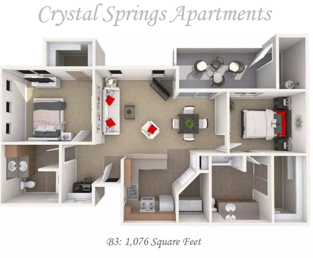 2 Beds • 2 Bath 2024 floor plan
