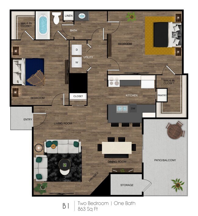 2 Beds • 2 Bath 3002 floor plan