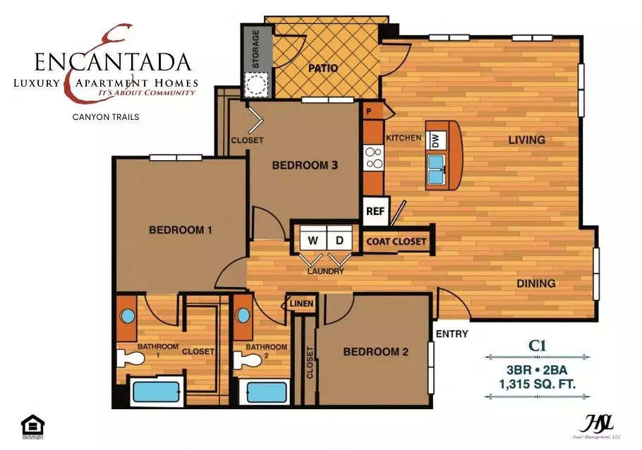 C1 | Three Bedroom 2102 floor plan