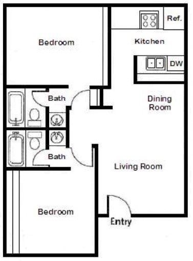 Two Bedroom Two Bath 269 floor plan
