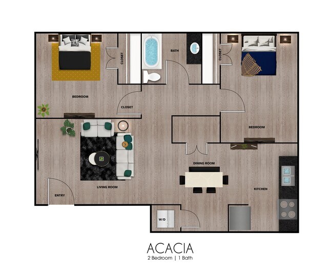 2 Beds • 1 Bath 220 floor plan