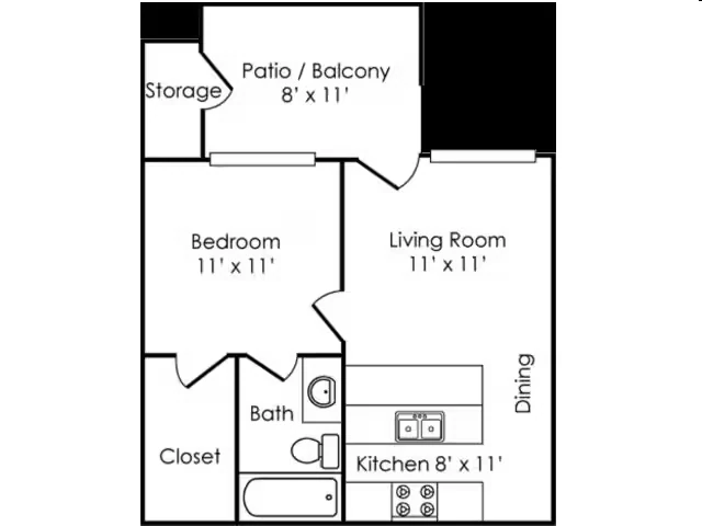 1 Bed • 1 Bath 1051B floor plan