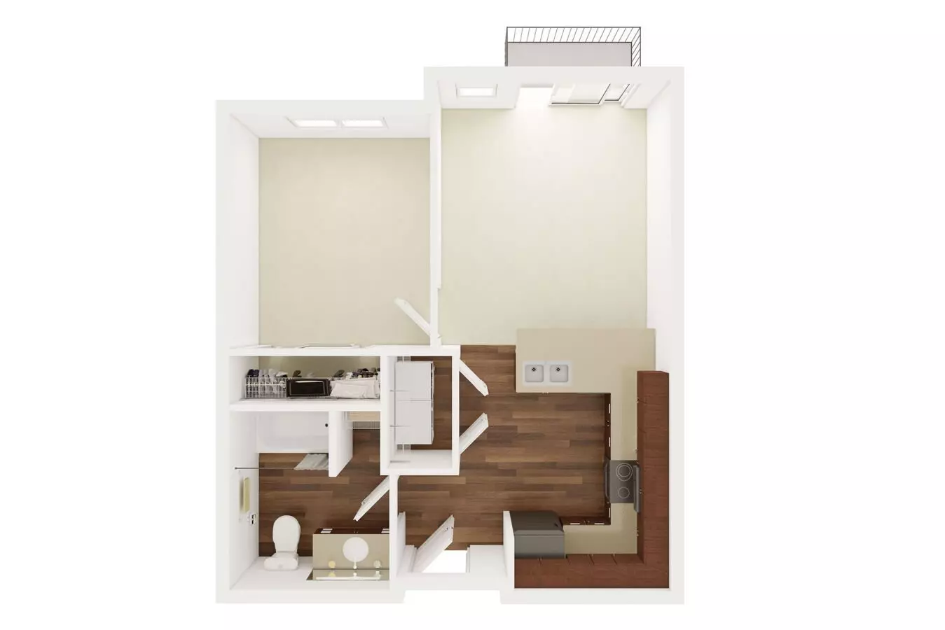 1 Bedroom, 1 Bathroom 630 floor plan