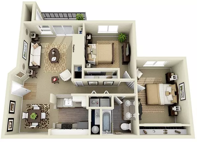 Two Bedroom One Bath J107 floor plan