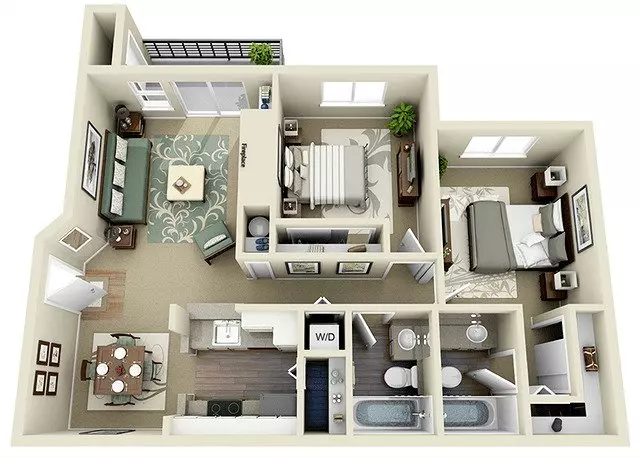 Two Bedroom Two Bath B102 floor plan