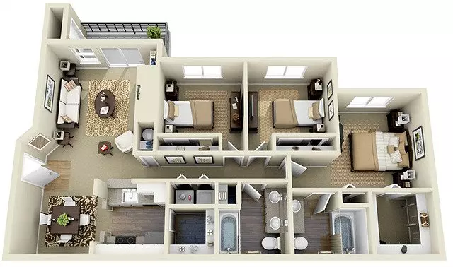 Three Bedroom Two Bath P302 floor plan