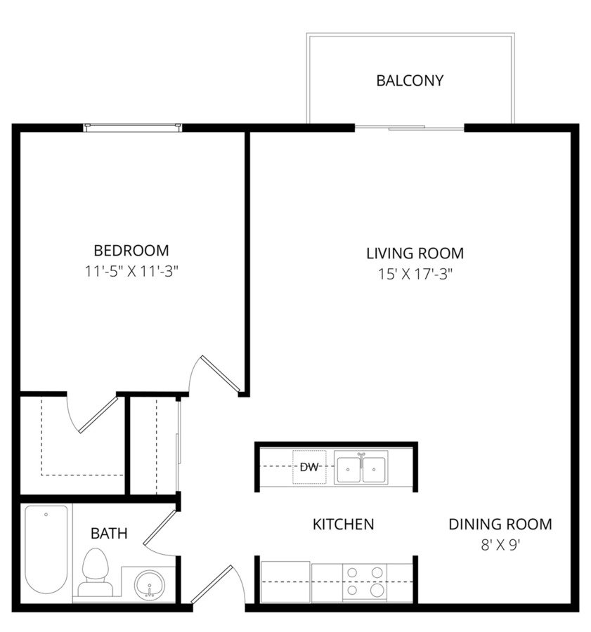 One Bedroom G213 floor plan