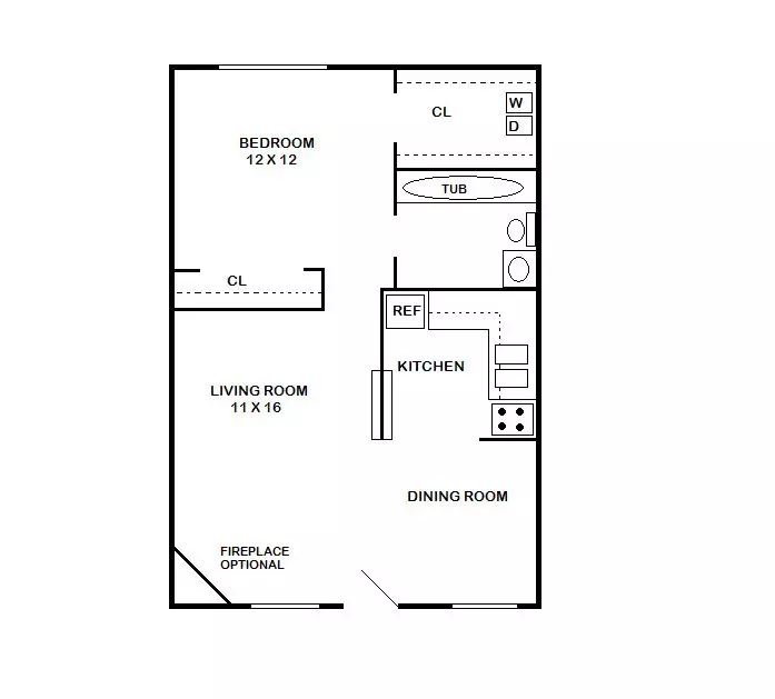 1 Bed, 1Bath A (80% Income Restricted) 129 floor plan
