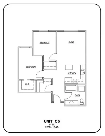 2BR/1BA floor plan