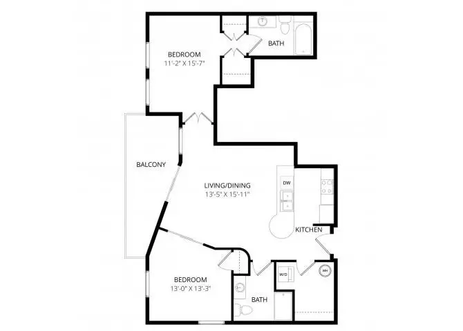 2 Beds • 1 Bath floor plan
