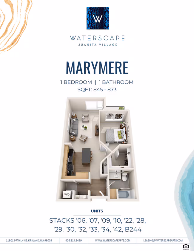 1BR/1BA Laundry floor plan