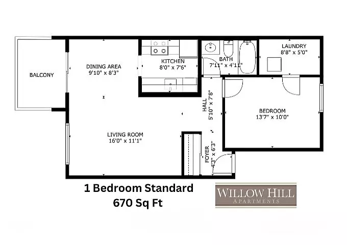 1 Bedroom Standard B109 floor plan