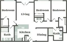 3 Bed 2 Bath A - Renovated E-416 floor plan