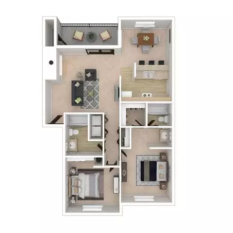 Two Bedroom Two Bath - 992 - Renovated R102 floor plan