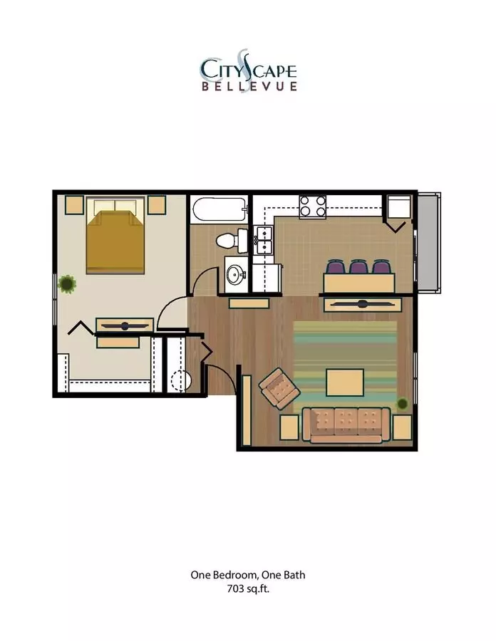Midrise - 1 Bedroom Plus Den 1 Bath 526-G2 floor plan