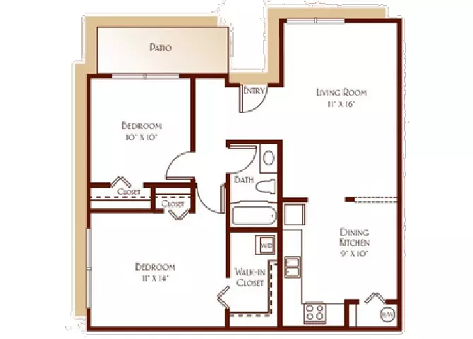 2 Beds 1 Bath 80E floor plan