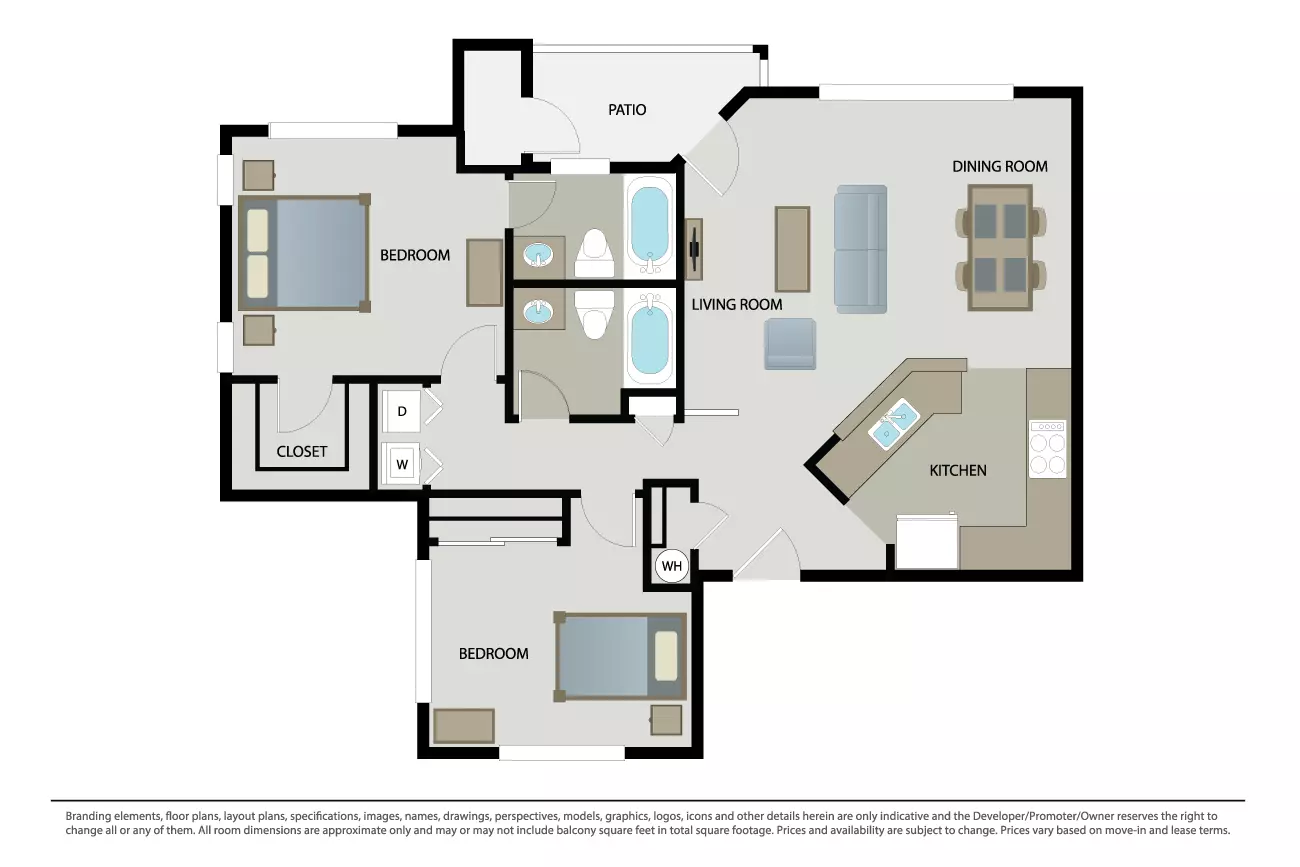 2 Bed 2 Bath Small D107 floor plan