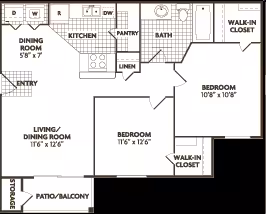 2 bedroom 2 bath Remodel 0533 floor plan