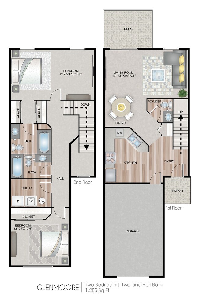 2 Beds • 1 Bath DD101 floor plan