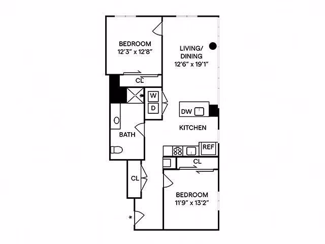 2 Bedroom 1 Bathroom Affordable -MFTE Program 0407 floor plan