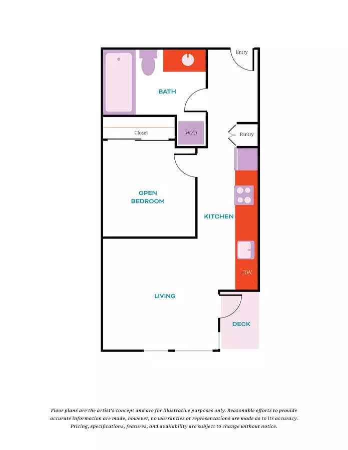 Open 1 Bed, 1 Bath - Apt D 519 floor plan