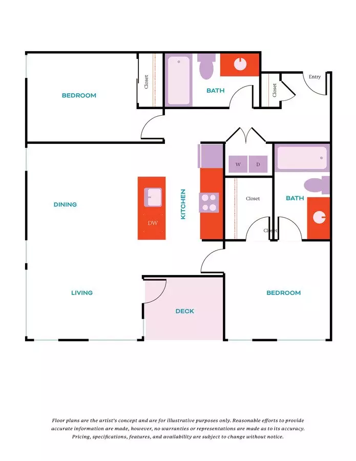 2 Bed, 2 Bath - Apt B 621 floor plan