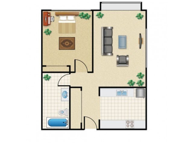 1x1 Private Apartment floor plan