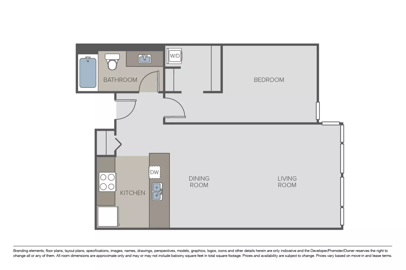 1 Bed 1 Bath East A 307 floor plan