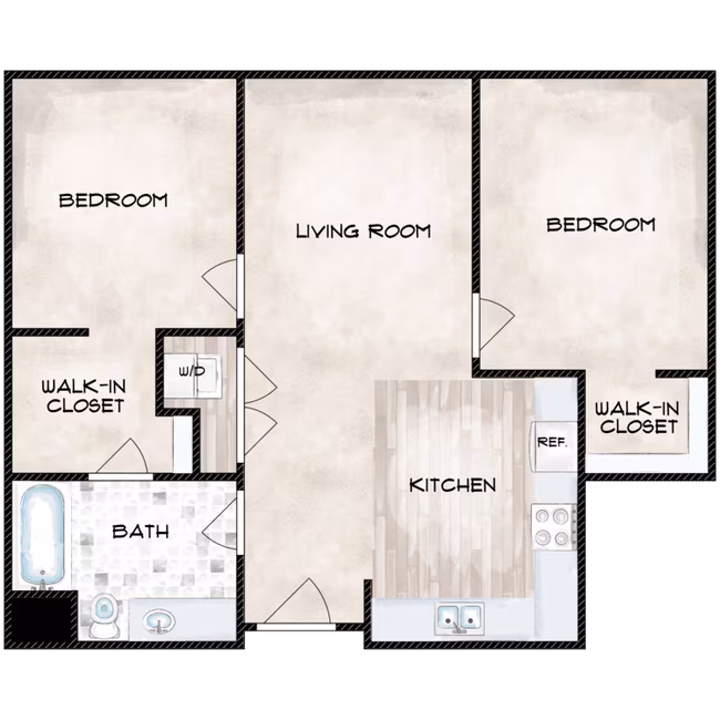 2 Bedroom 1 Bath 416 floor plan