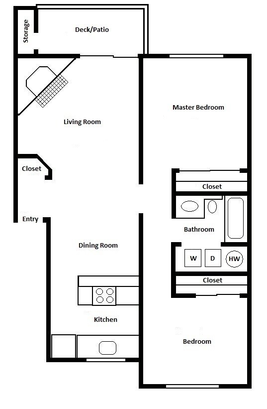2BR/1.0BA P102 floor plan