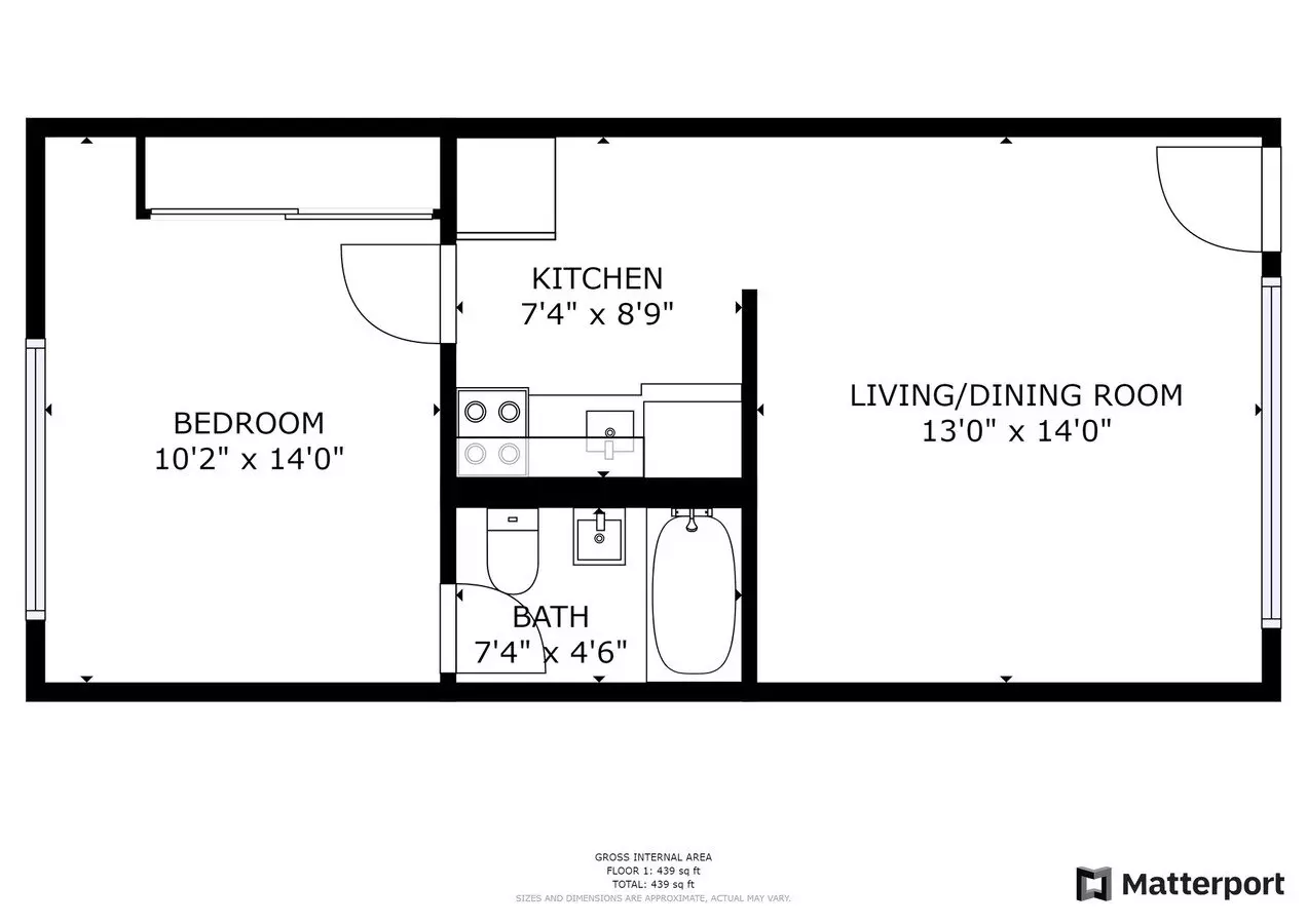 1 Bed | 1 Bath 102 floor plan