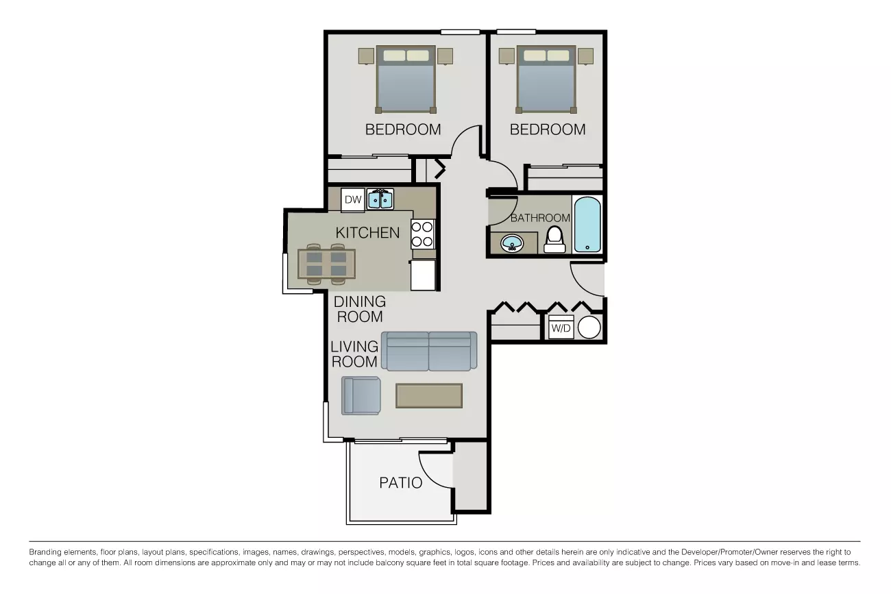 2 Bed 1 Bath J202 floor plan