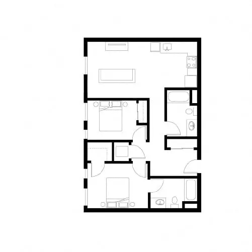 2 Bedroom 2 Bath - E3 506 floor plan