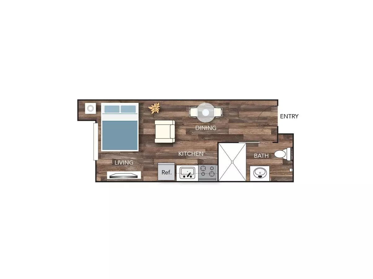 0BR/1BA Micro floor plan