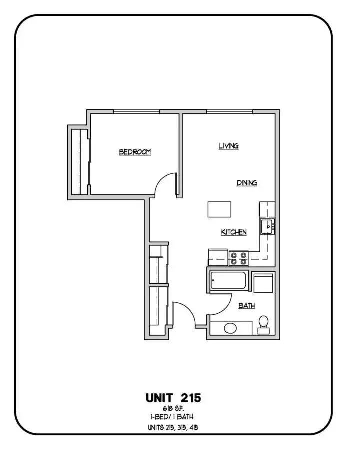1 Bed 1 Bath 315 floor plan