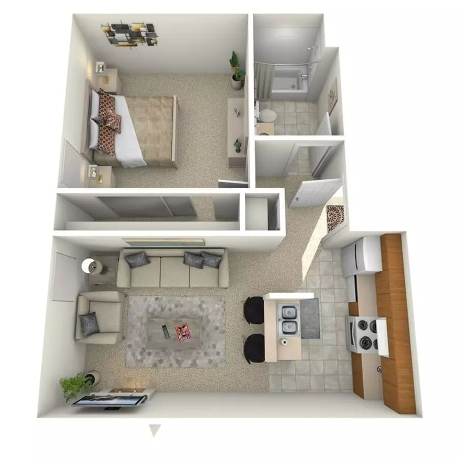 1BR/1BA floor plan