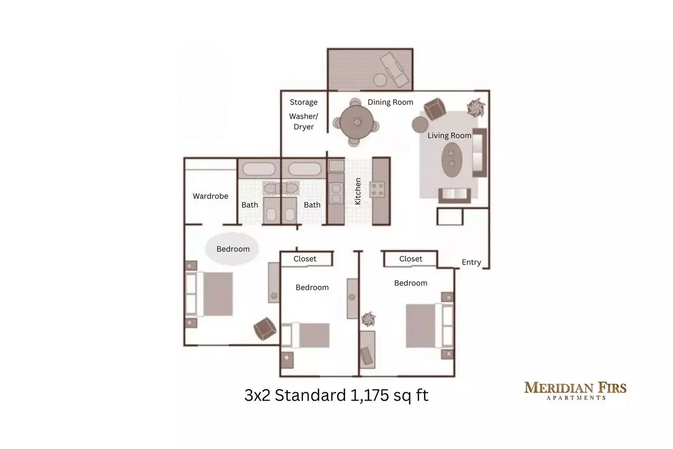 Three Bedroom Two Bath Standard floor plan
