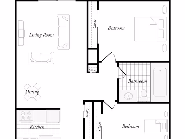 2BR/1BA 2514G floor plan