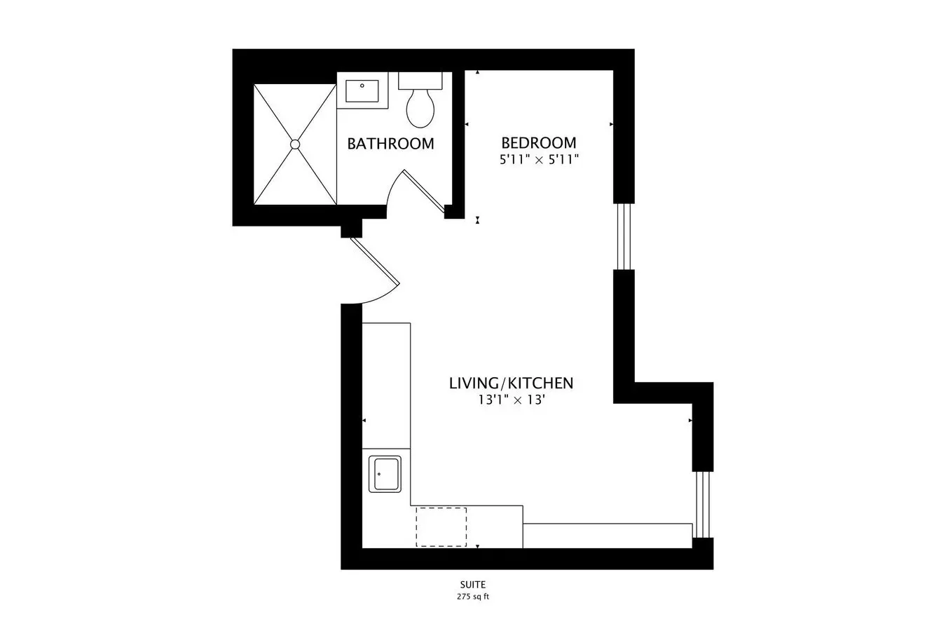 Floor Plan A Studio 1BA 607-A 607-A floor plan
