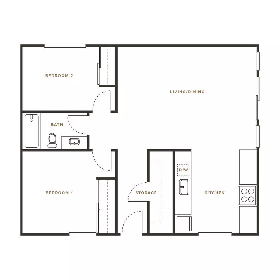 2 Beds • 1 Bath 130-13 floor plan