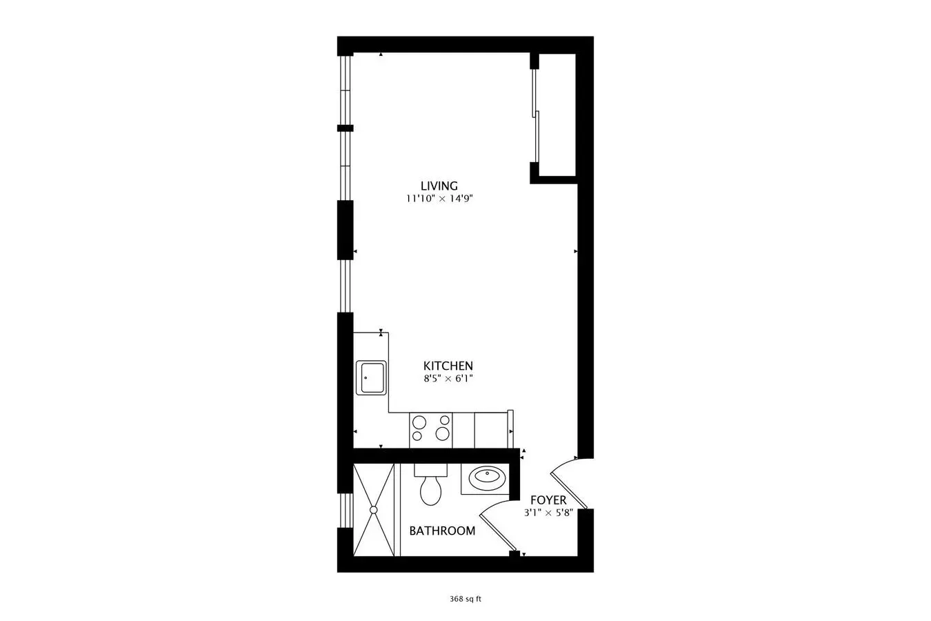 Studio/1BA 108 floor plan