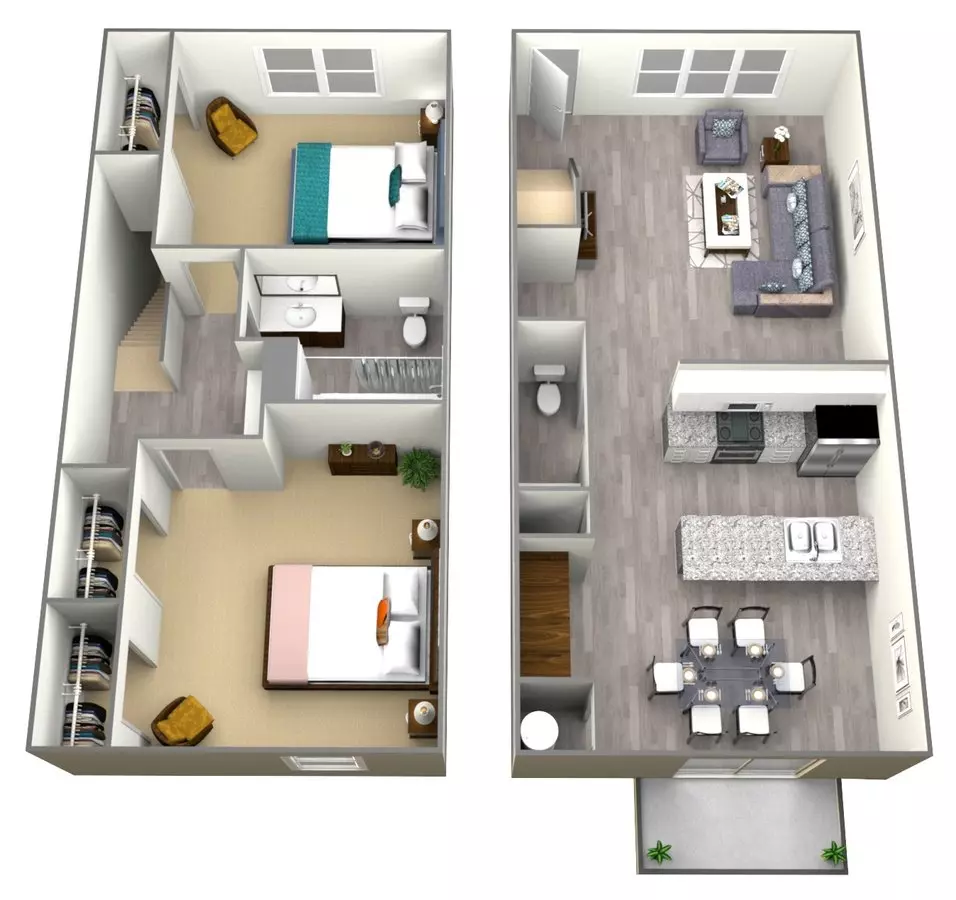 2 Bed 1 Bath 1427-36 1427-36 floor plan