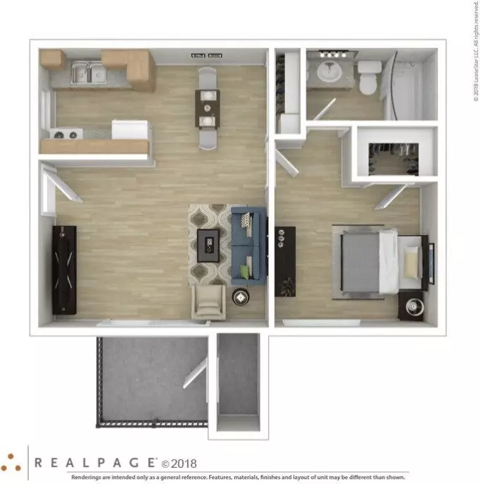 1BR/1BA floor plan