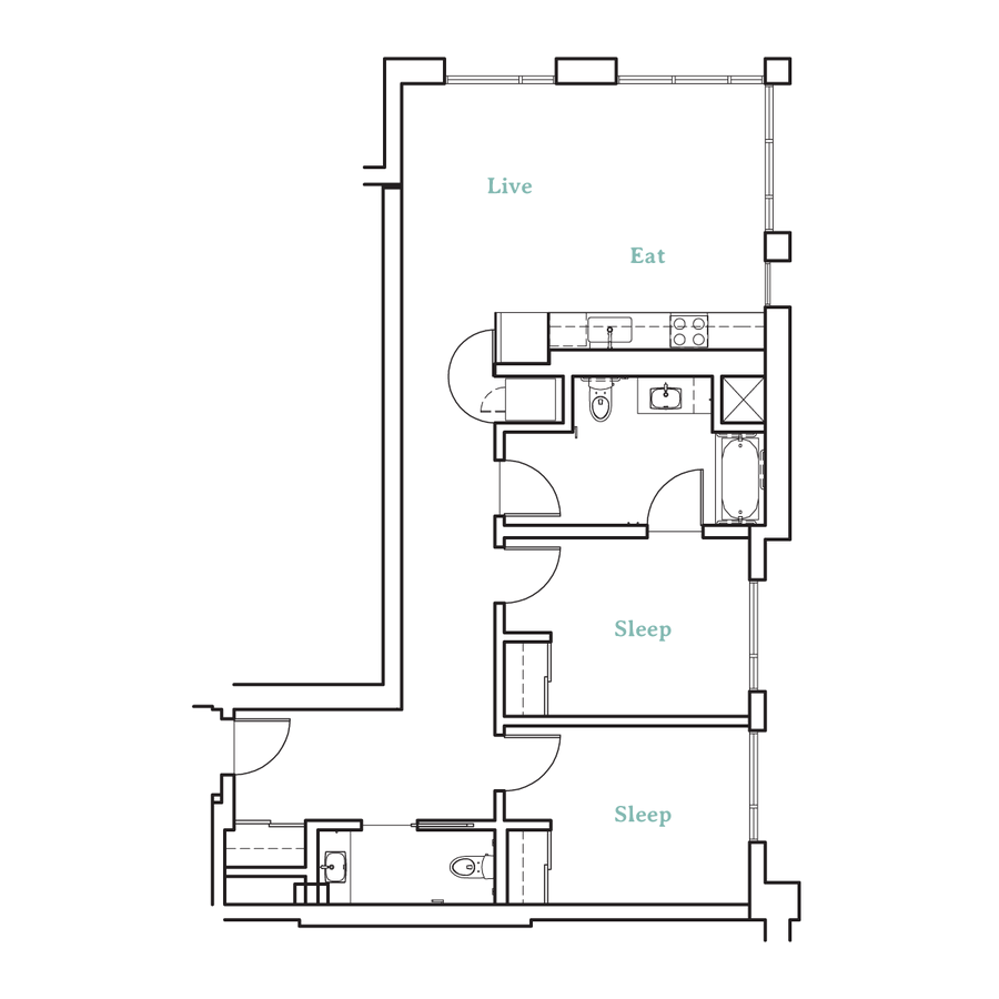 2BR/2BA 413 floor plan