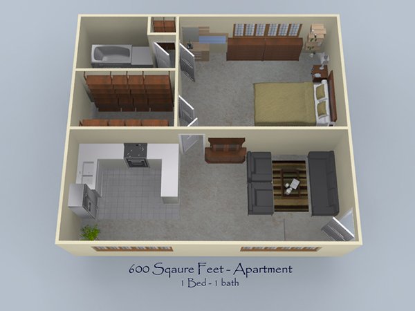 1 bedroom 1 bath 402 floor plan